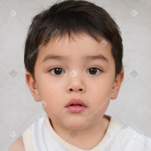 Neutral asian child male with short  brown hair and brown eyes