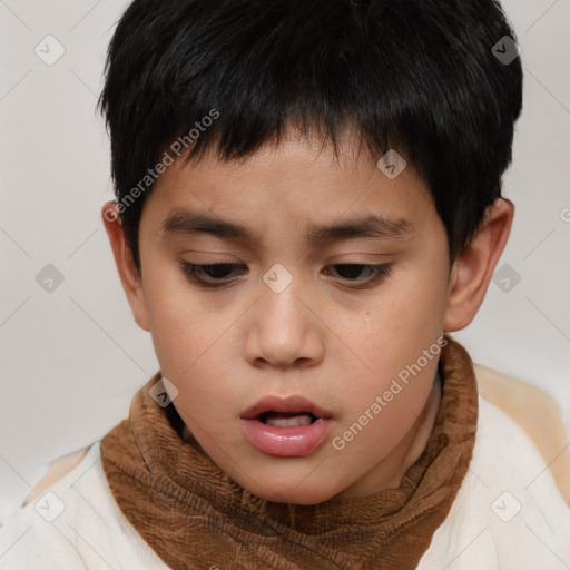 Neutral asian child male with short  brown hair and brown eyes