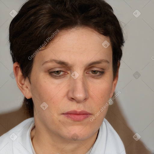 Neutral white adult female with short  brown hair and brown eyes