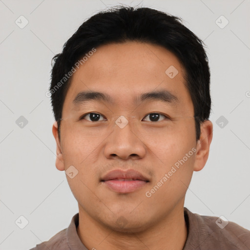 Neutral asian young-adult male with short  black hair and brown eyes