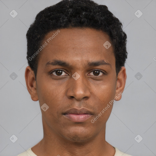 Neutral black young-adult male with short  brown hair and brown eyes