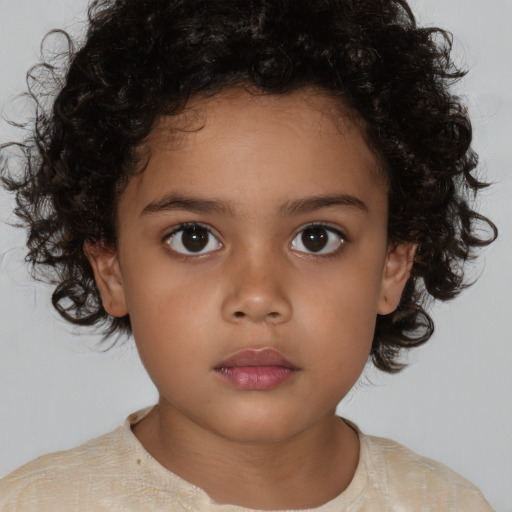 Neutral latino child female with medium  brown hair and brown eyes