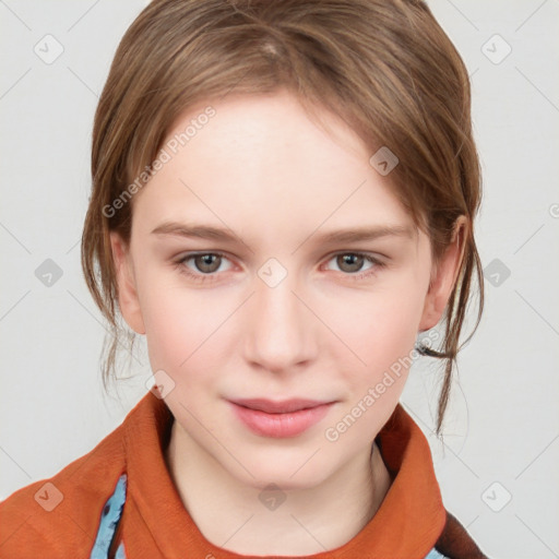 Neutral white young-adult female with medium  brown hair and grey eyes