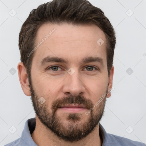 Neutral white adult male with short  brown hair and brown eyes