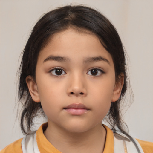 Neutral asian child female with medium  brown hair and brown eyes
