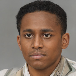 Neutral latino young-adult male with short  brown hair and brown eyes