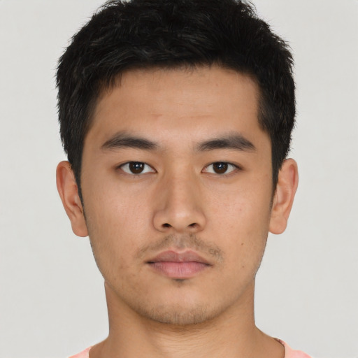 Neutral asian young-adult male with short  brown hair and brown eyes