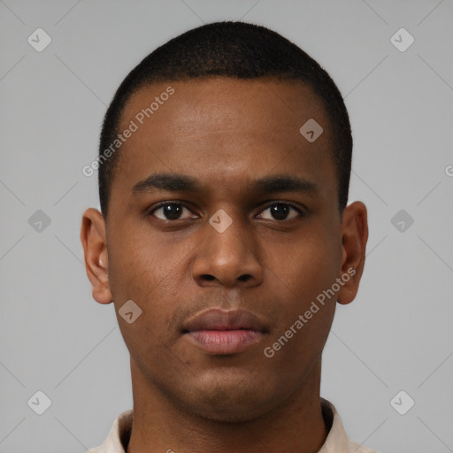 Neutral black young-adult male with short  brown hair and brown eyes