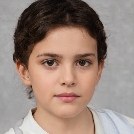 Neutral white child female with medium  brown hair and brown eyes