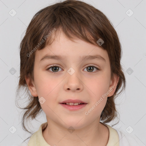 Neutral white child female with medium  brown hair and brown eyes