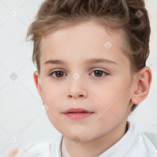 Neutral white child female with short  brown hair and brown eyes