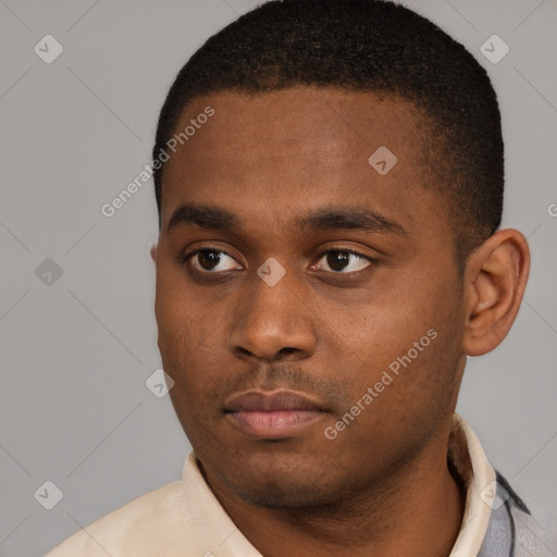 Neutral latino young-adult male with short  brown hair and brown eyes