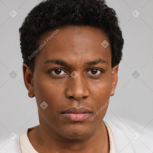 Neutral black young-adult male with short  brown hair and brown eyes