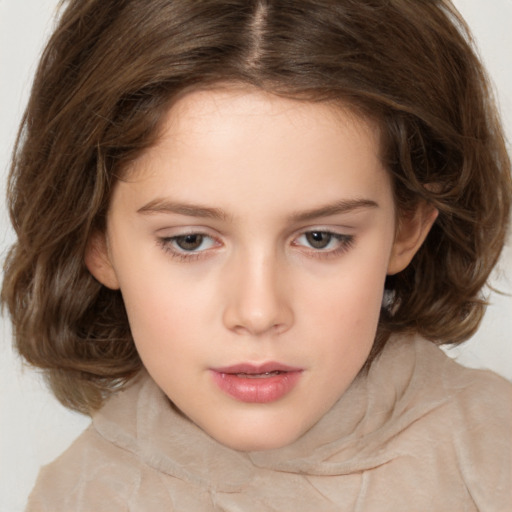 Neutral white child female with medium  brown hair and brown eyes