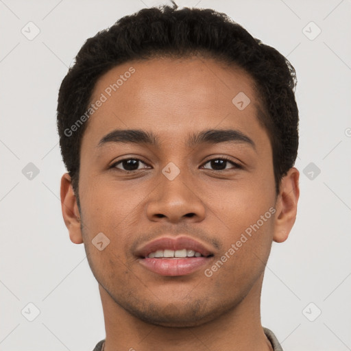 Neutral latino young-adult male with short  brown hair and brown eyes