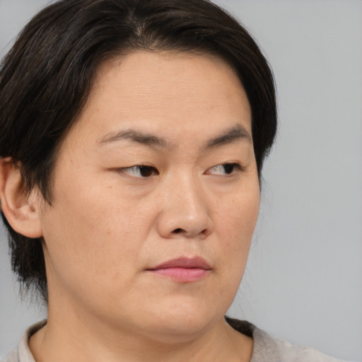 Neutral asian young-adult male with short  brown hair and brown eyes