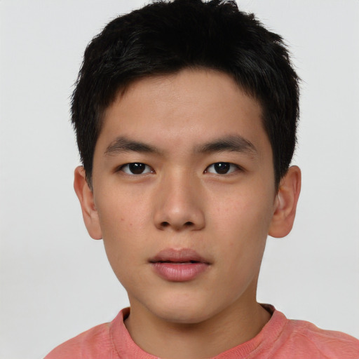 Neutral asian young-adult male with short  brown hair and brown eyes