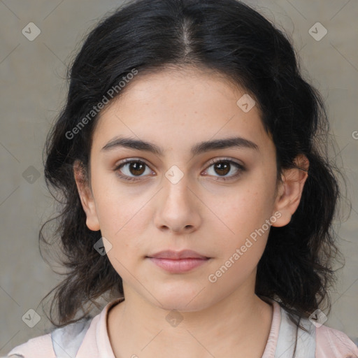 Neutral asian young-adult female with medium  brown hair and brown eyes