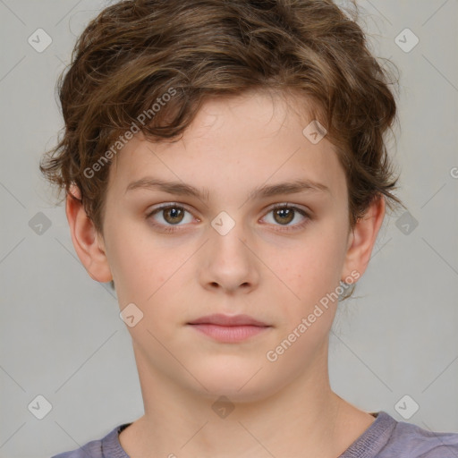 Neutral white child female with short  brown hair and brown eyes