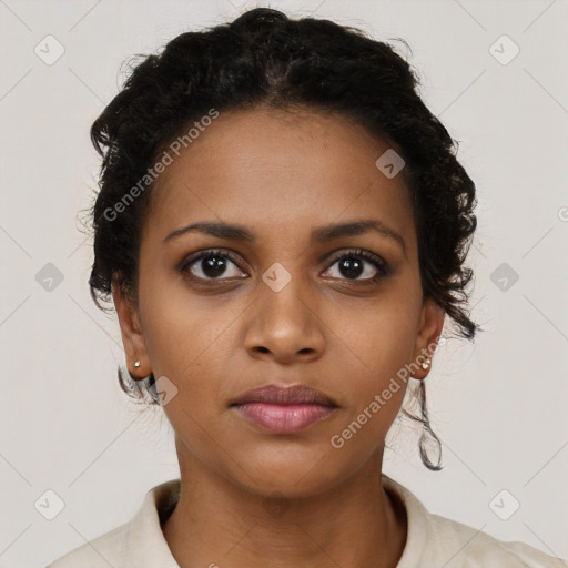 Neutral black young-adult female with short  brown hair and brown eyes