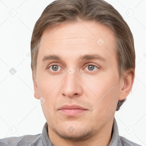 Neutral white adult male with short  brown hair and brown eyes