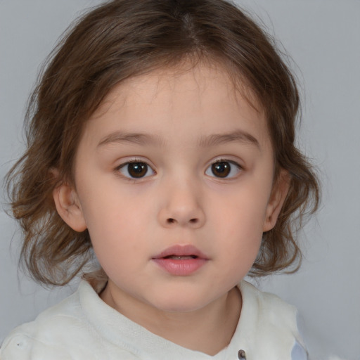 Neutral white child female with medium  brown hair and brown eyes