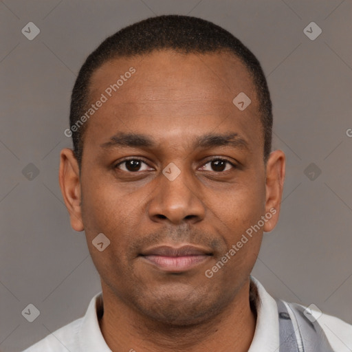 Neutral latino young-adult male with short  brown hair and brown eyes