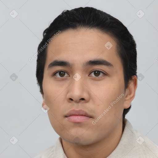 Neutral asian young-adult male with short  black hair and brown eyes