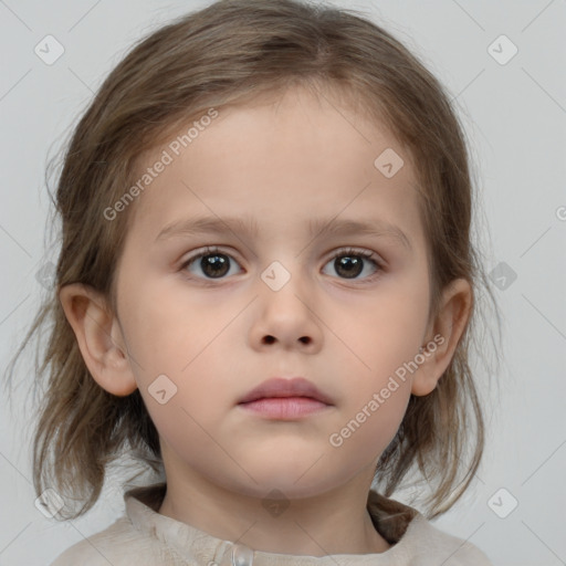 Neutral white child female with medium  brown hair and brown eyes