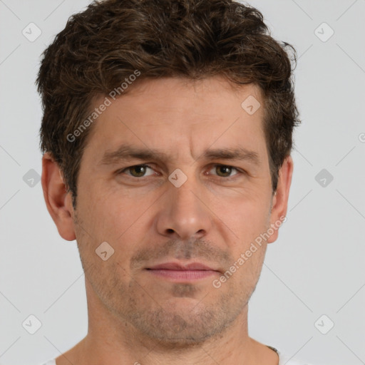 Neutral white adult male with short  brown hair and brown eyes