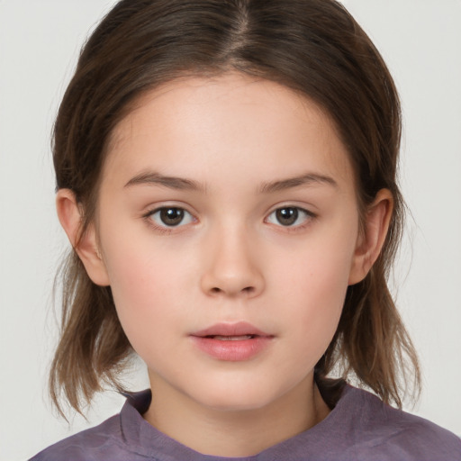 Neutral white child female with medium  brown hair and brown eyes