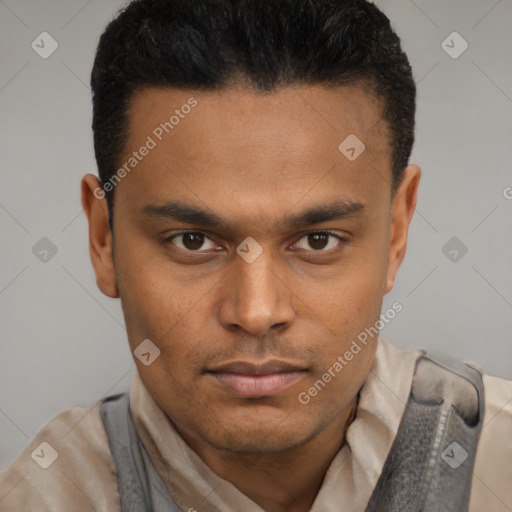 Neutral black young-adult male with short  brown hair and brown eyes