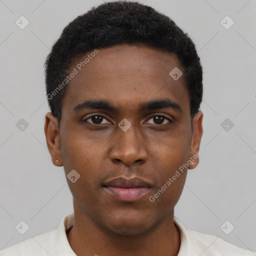 Neutral black young-adult male with short  brown hair and brown eyes