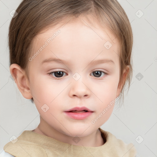 Neutral white child female with medium  brown hair and brown eyes