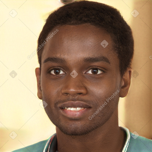 Neutral black young-adult male with short  brown hair and brown eyes