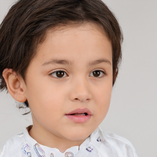 Neutral white child female with medium  brown hair and brown eyes