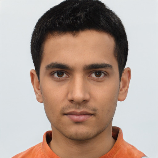 Neutral asian young-adult male with short  brown hair and brown eyes