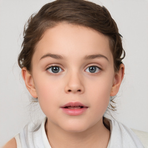 Neutral white child female with medium  brown hair and brown eyes