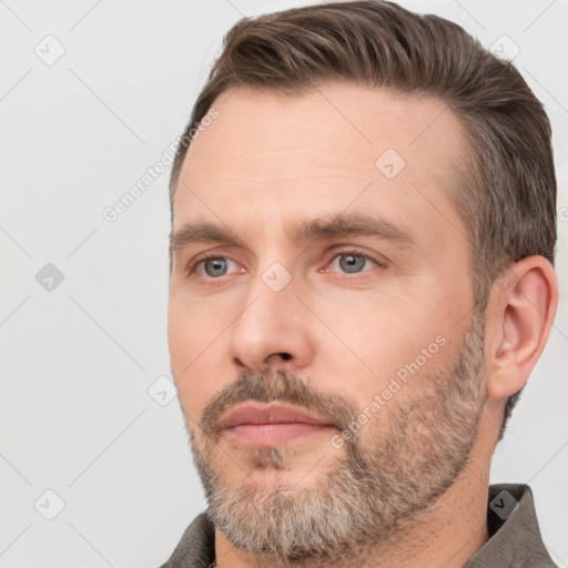 Neutral white adult male with short  brown hair and brown eyes