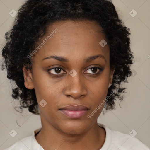 Neutral black young-adult female with medium  brown hair and brown eyes