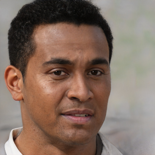 Neutral black young-adult male with short  brown hair and brown eyes