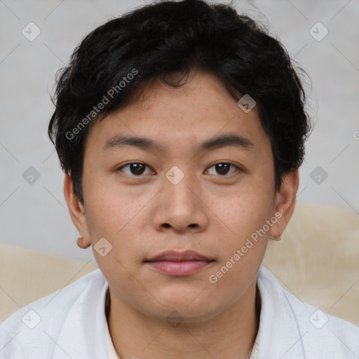Neutral asian young-adult male with short  brown hair and brown eyes