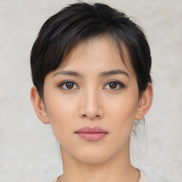 Neutral asian young-adult female with medium  brown hair and brown eyes