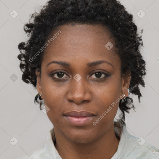 Neutral black young-adult female with short  brown hair and brown eyes