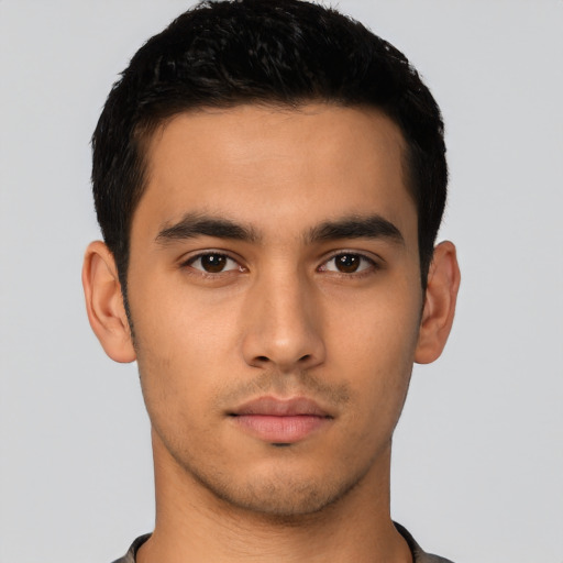 Neutral asian young-adult male with short  brown hair and brown eyes