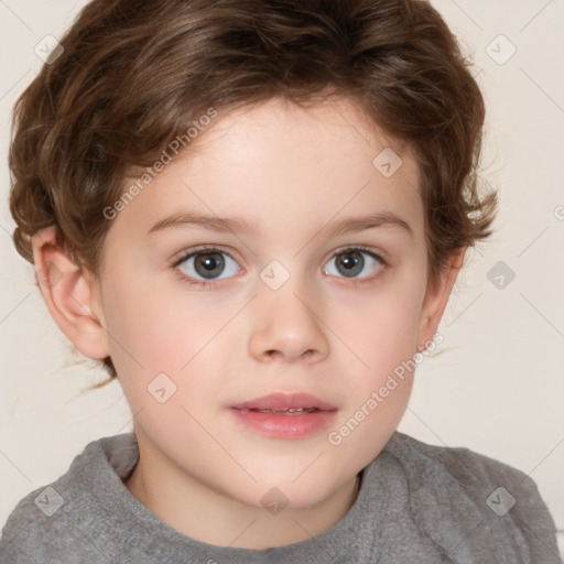 Neutral white child female with short  brown hair and brown eyes