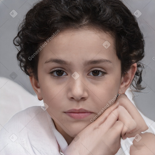 Neutral white child female with medium  brown hair and brown eyes