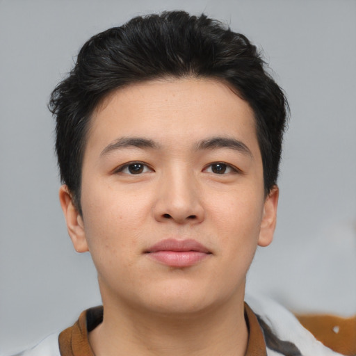 Neutral asian young-adult male with short  brown hair and brown eyes