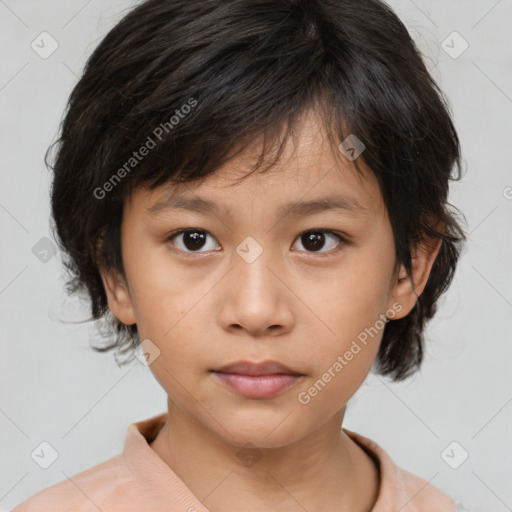 Neutral white child female with medium  brown hair and brown eyes