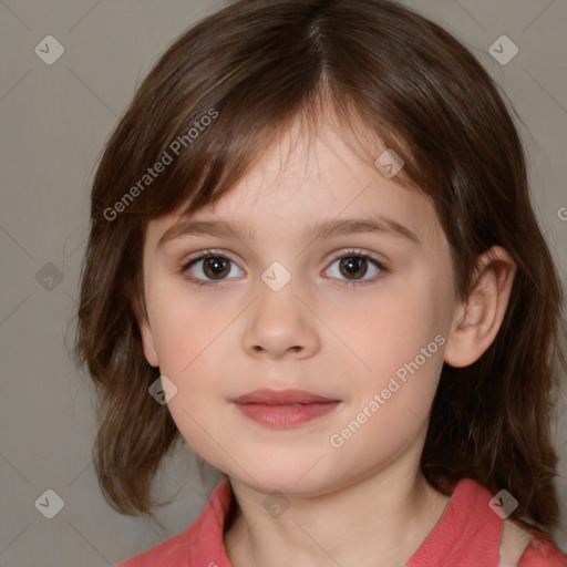 Neutral white child female with medium  brown hair and brown eyes